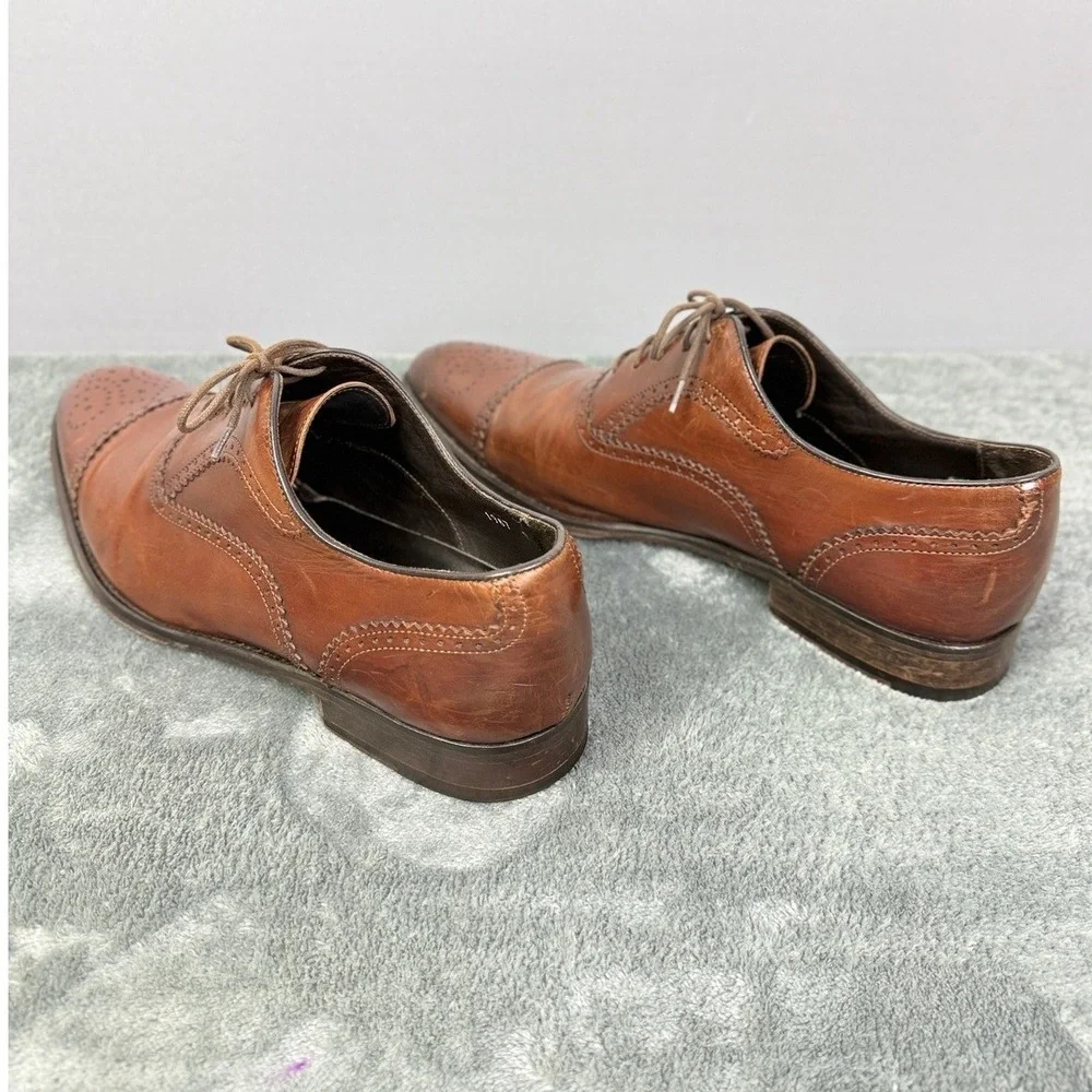 Leather Brown Oxford Dress Shoes‎ Brogue Wingtip Lace Up Size 8
